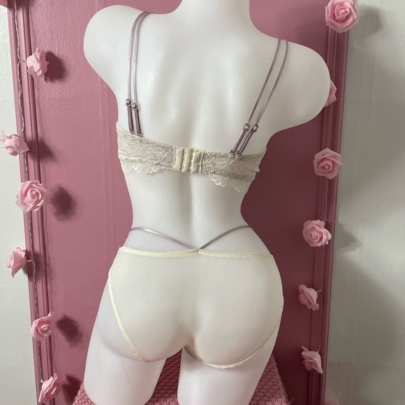 NWT - 36A - SMALL lingerie set underwear panties & bra top pink white dentelle - Picture 6 of 6